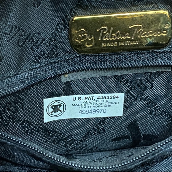 Vintage PALOMA PICASSO Italian Black Leather Gold Chain Handle Shoulder Bag - Picture 13 of 16